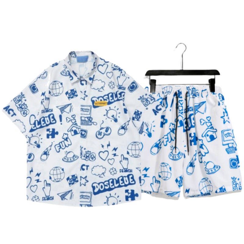 2025 Fashion Men'S Summer Short-Sleeved T-Shirt Basketball Jersey Casual Trendy Shorts Two-Piece Set Korean Style Trendy - Image 1