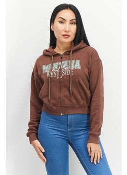 Women Hoodie Graphic Print Long Sleeves Sweatshirt, Brown