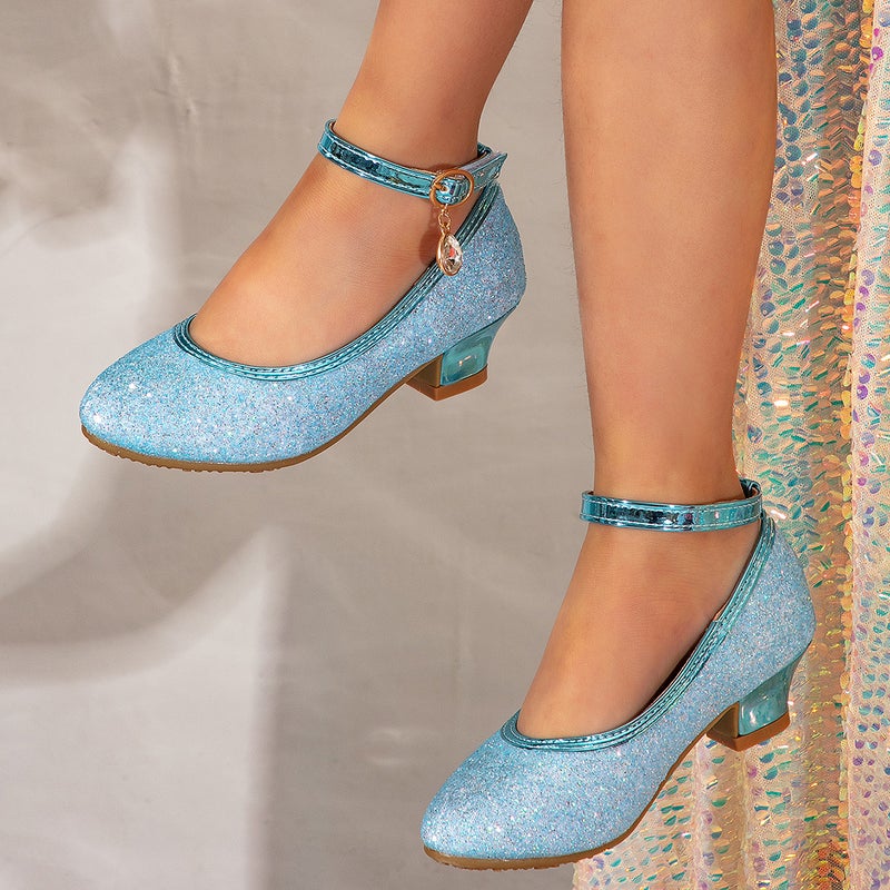 2025 Spring and Autumn New Girls'' Shoes Little Girls Gold Powder Sequin Princess Shoes Children''s High Heel Shoes Foreign Trade Children''s Shoes - Image 3