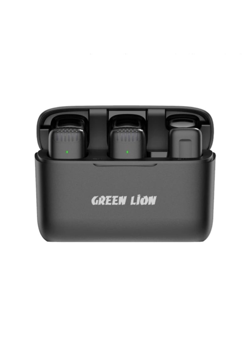 GREEN LION 2 in 1 Wireless Microphone with Type-C Connector, 64 DBM Adaptive Noise Reduction, Accurate Voice Picking-DSP Noise Reduction, Plug To Use - Black - Image 1
