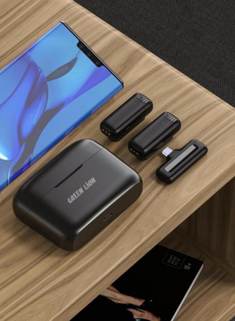 GREEN LION 2 in 1 Wireless Microphone with Type-C Connector, 64 DBM Adaptive Noise Reduction, Accurate Voice Picking-DSP Noise Reduction, Plug To Use - Black - Image 3