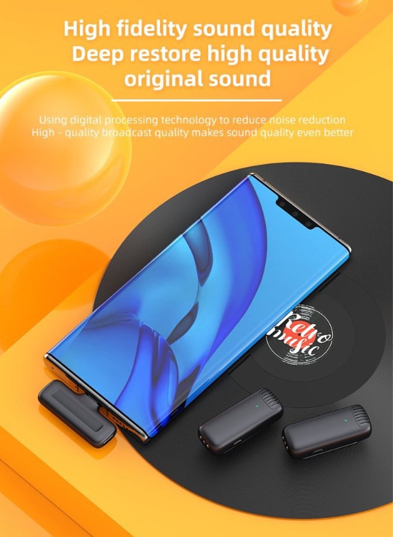 GREEN LION 2 in 1 Wireless Microphone with Type-C Connector, 64 DBM Adaptive Noise Reduction, Accurate Voice Picking-DSP Noise Reduction, Plug To Use - Black - Image 5