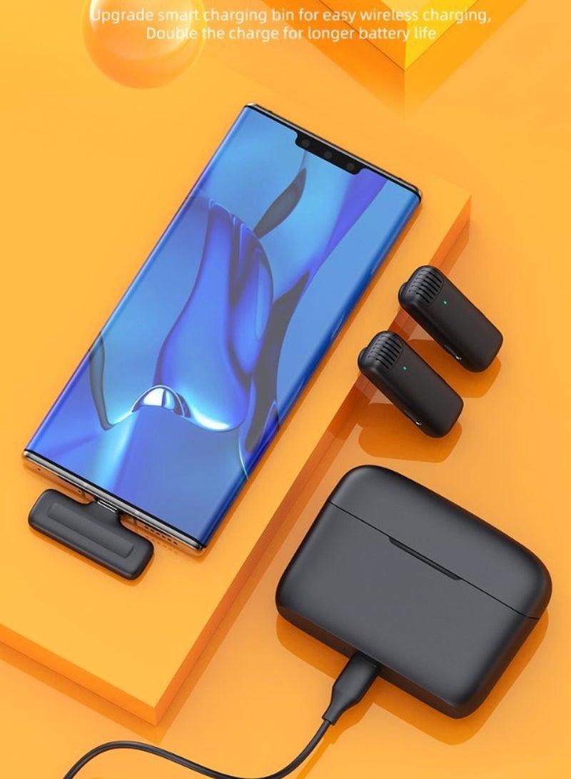 GREEN LION 2 in 1 Wireless Microphone with Type-C Connector, 64 DBM Adaptive Noise Reduction, Accurate Voice Picking-DSP Noise Reduction, Plug To Use - Black - Image 4