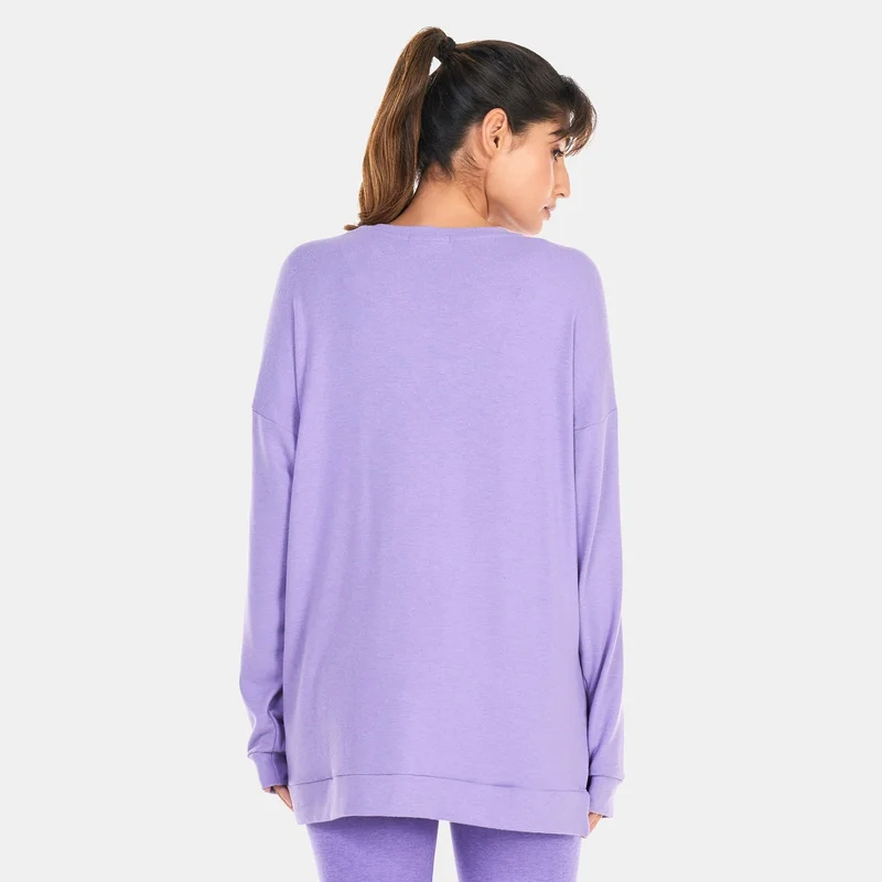 بيوند يوغا تيشيرت لونج ويكند لاونج بأكمام طويلة للنساء