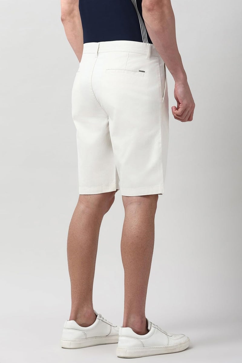 Peter England Men's Regular Fit Knee-Length Cotton Casual Shorts with Multiple Pockets for Summer Wear White - Image 3