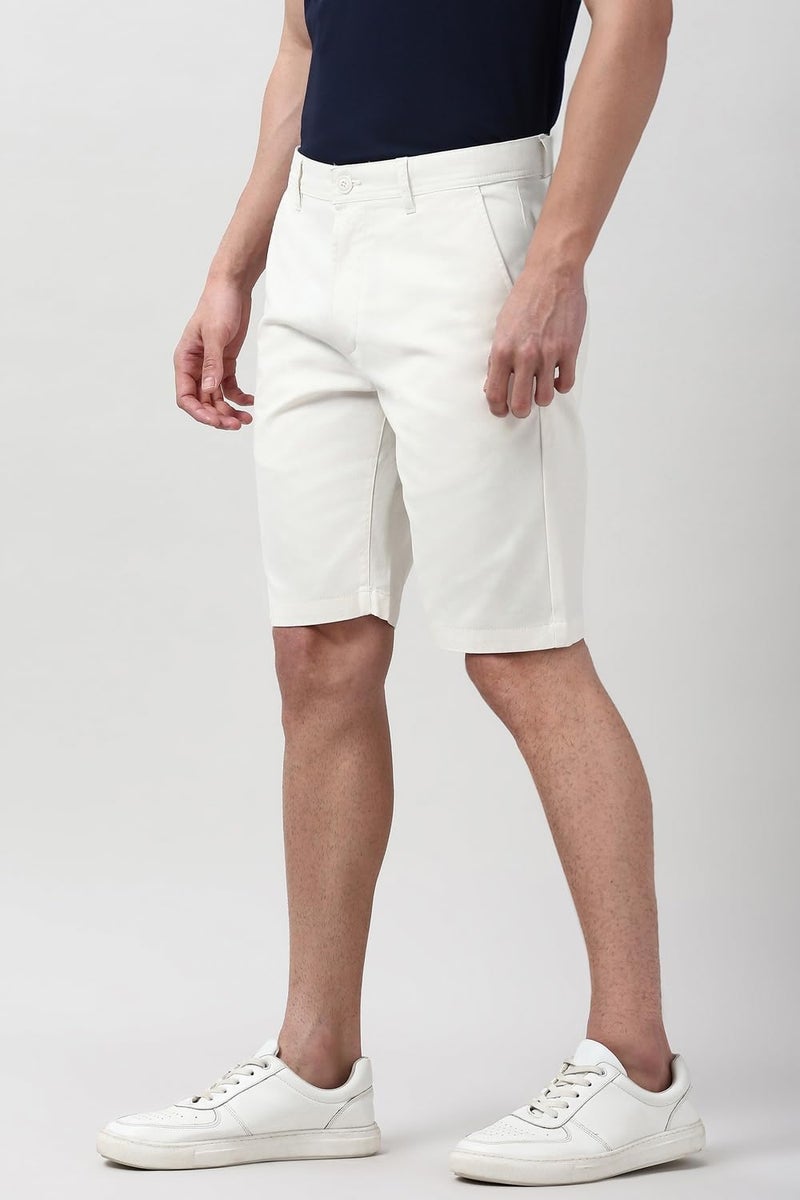 Peter England Men's Regular Fit Knee-Length Cotton Casual Shorts with Multiple Pockets for Summer Wear White - Image 2