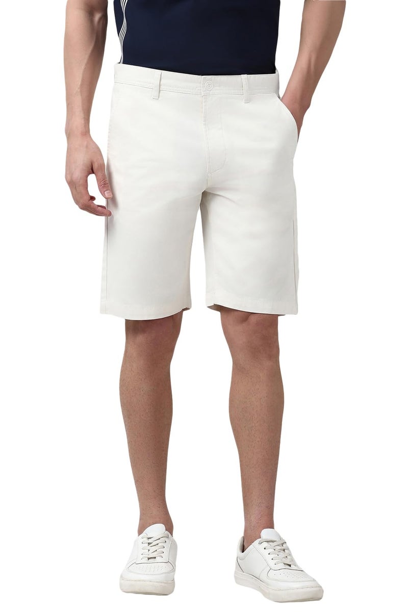 Peter England Men's Regular Fit Knee-Length Cotton Casual Shorts with Multiple Pockets for Summer Wear White - Image 1