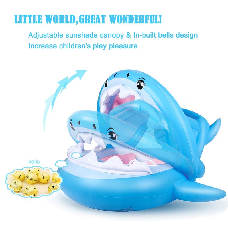 Flyboo Baby Float Swimming Pool Toddler Floaties with Inflatable Canopy Shark Infant Pool Float for Kids Aged 36 Months - Image 3