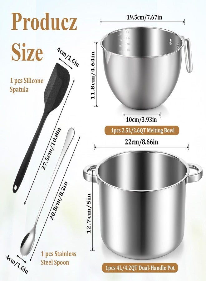 Zyghjort 4-Piece Double Boiler, Chocolate Melting Pot Set Include 2500ml/2.3QT Mixing Bowl and 4000ml/3.63qt Stainless Steel Pot, Silicone Spatula, Stainless Steel Stirring Spoon, Induction Safe - Image 2
