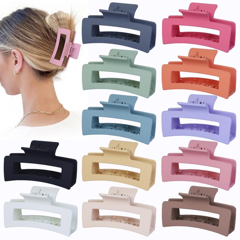 Sisiaipu 12 Pcs Medium Hair Clips 35 Inch Colorful  Hair Clips for Thick and Thin Hair Square Claw Clips Jaw Clips Bulk Hair Accessories for Women and Girls