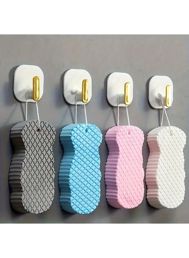 4 Pcs Exfoliating Body Scrub Sponge Set White Gray Blue Pink Reusable Bath Sponges - Image 4