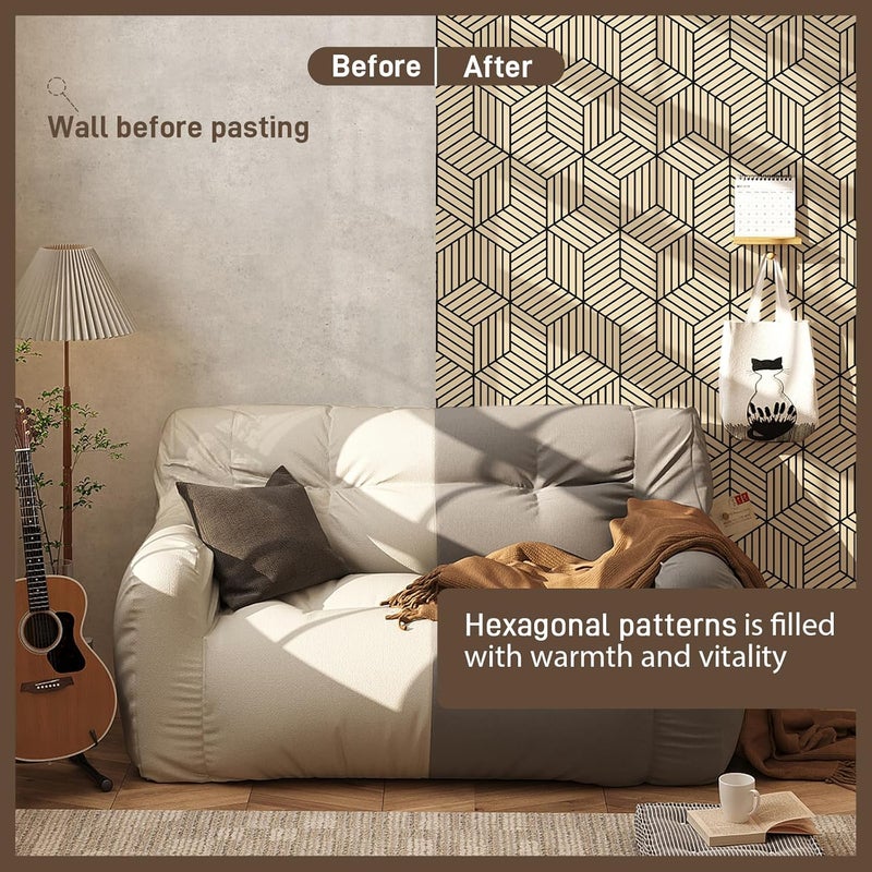 MelunMer Brown Geometric Wallpaper Peel and Stick Removable Self Adhesive 393In L 17.7In W Brown and Black Wallpaper for Bedroom/Bathroom Waterproof Modern Contact Paper for Cabinets Drawer Hexagon - Image 3