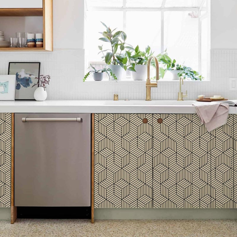 MelunMer Brown Geometric Wallpaper Peel and Stick Removable Self Adhesive 393In L 17.7In W Brown and Black Wallpaper for Bedroom/Bathroom Waterproof Modern Contact Paper for Cabinets Drawer Hexagon - Image 5