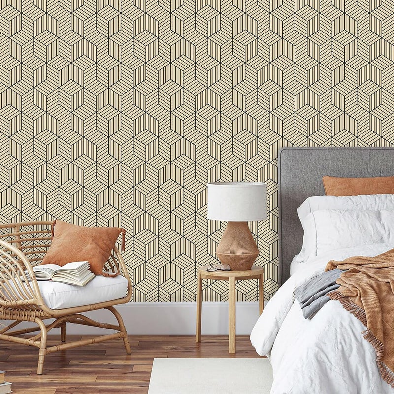 MelunMer Brown Geometric Wallpaper Peel and Stick Removable Self Adhesive 393In L 17.7In W Brown and Black Wallpaper for Bedroom/Bathroom Waterproof Modern Contact Paper for Cabinets Drawer Hexagon - Image 2