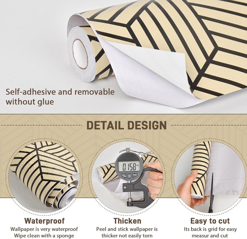 MelunMer Brown Geometric Wallpaper Peel and Stick Removable Self Adhesive 393In L 17.7In W Brown and Black Wallpaper for Bedroom/Bathroom Waterproof Modern Contact Paper for Cabinets Drawer Hexagon - Image 4