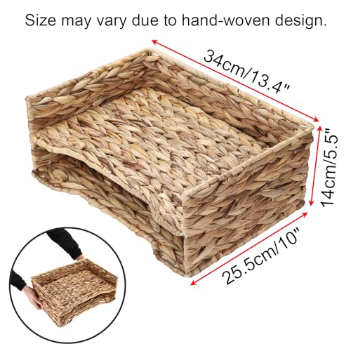 BTSKY 2 Tier Water Hyacinth Letter File Storage Basket, Woven Paper Organizer A4 File Tray Magazine Holder Woven Basket for Desk Document Office Paper Organizer and Storage - Image 3