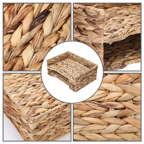 BTSKY 2 Tier Water Hyacinth Letter File Storage Basket, Woven Paper Organizer A4 File Tray Magazine Holder Woven Basket for Desk Document Office Paper Organizer and Storage - Image 4
