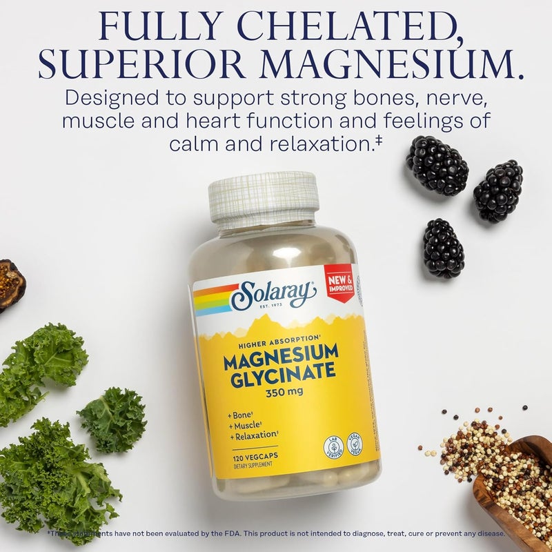 SOLARAY High Absorption Magnesium Glycinate, 350 mg, 120 VegCaps - Image 3