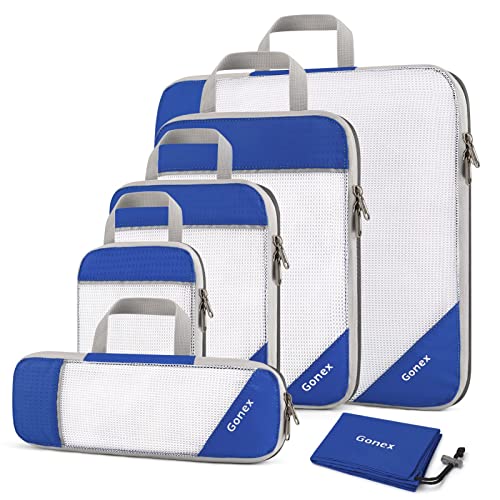 Gonex Compression Packing Cubes Mesh Organizers L+M+S+XS+Slim+Laundry Bag Deep blue - Image 1