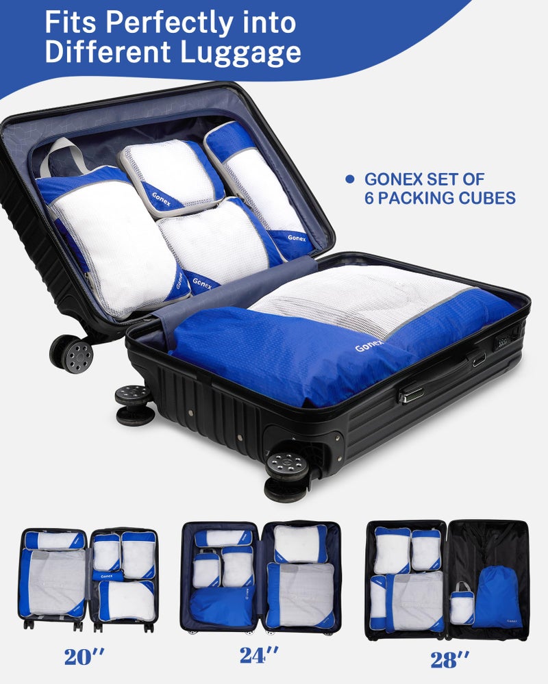 Gonex Compression Packing Cubes Mesh Organizers L+M+S+XS+Slim+Laundry Bag Deep blue - Image 5