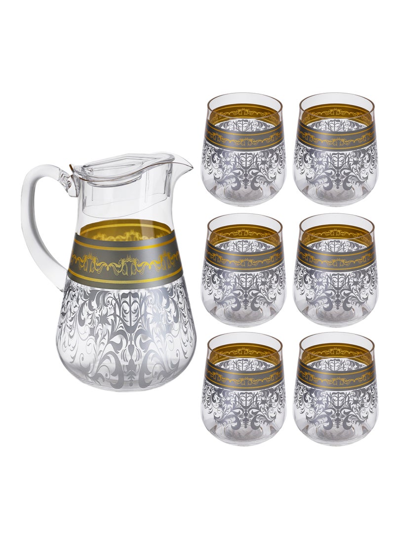 Life Smile Jug and Glasses Set - Arabic Turkish Acrylic Pitcher and Cups set | 2 Liters Capacity | BPA-Free And Shatter-Proof Great For Water,Iced Tea, Juices, Lemonade And Any Cold Drink (Design 3, Model 2)  - Image 1