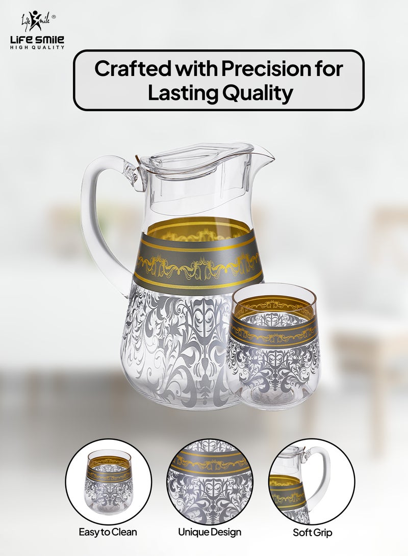 Life Smile Jug and Glasses Set - Arabic Turkish Acrylic Pitcher and Cups set | 2 Liters Capacity | BPA-Free And Shatter-Proof Great For Water,Iced Tea, Juices, Lemonade And Any Cold Drink (Design 3, Model 2)  - Image 4