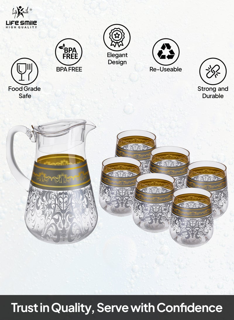 Life Smile Jug and Glasses Set - Arabic Turkish Acrylic Pitcher and Cups set | 2 Liters Capacity | BPA-Free And Shatter-Proof Great For Water,Iced Tea, Juices, Lemonade And Any Cold Drink (Design 3, Model 2)  - Image 2