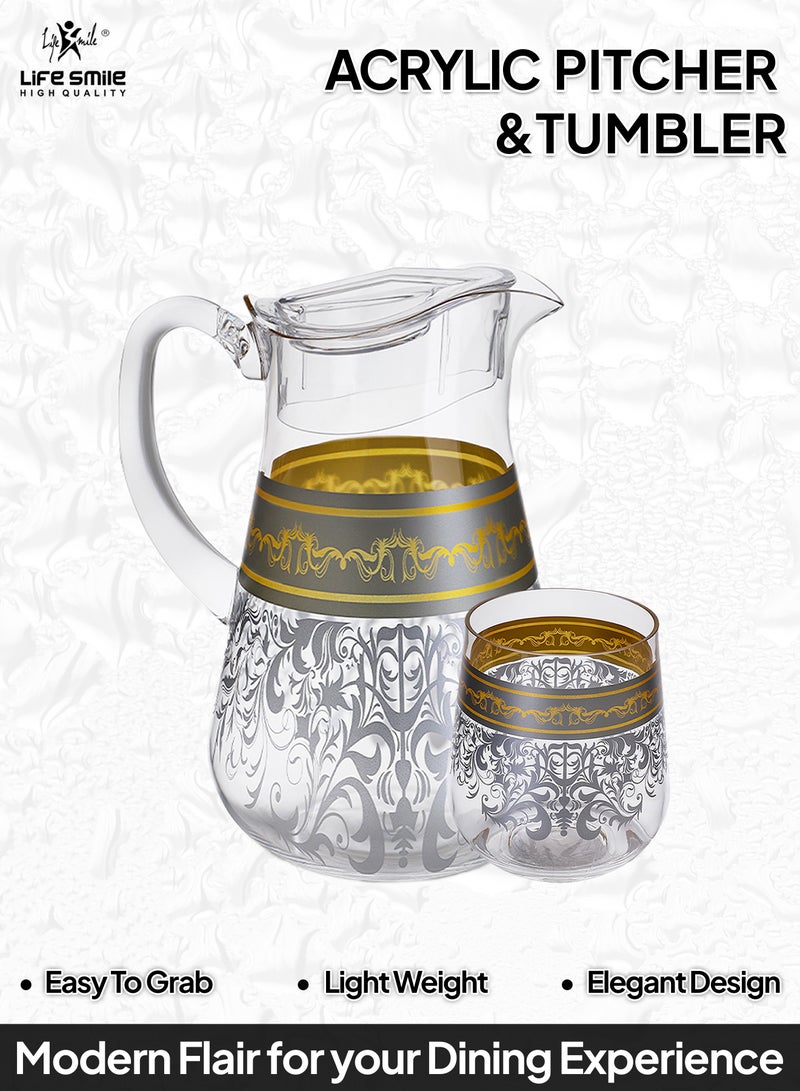 Life Smile Jug and Glasses Set - Arabic Turkish Acrylic Pitcher and Cups set | 2 Liters Capacity | BPA-Free And Shatter-Proof Great For Water,Iced Tea, Juices, Lemonade And Any Cold Drink (Design 3, Model 2)  - Image 5