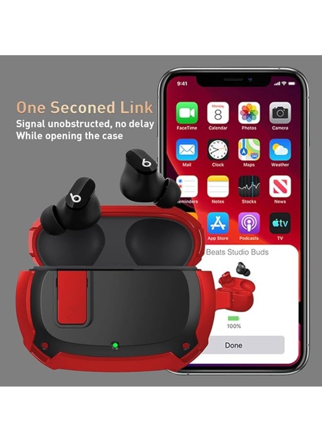 Compatible With Cover Beats Studio Buds 2021/Buds+ Case 2023, [Secure Lock] Cool Beats Studio Buds Plus Protective Cover with KeychainNew Beats Studio Ear Buds Case (Red/Black)