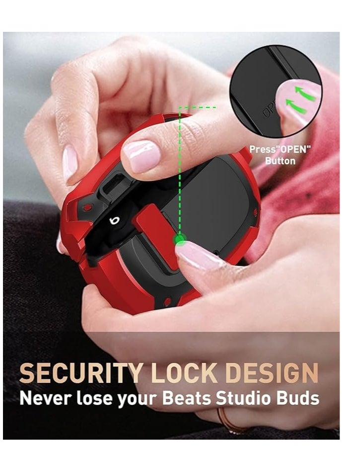 Compatible With Cover Beats Studio Buds 2021/Buds+ Case 2023, [Secure Lock] Cool Beats Studio Buds Plus Protective Cover with KeychainNew Beats Studio Ear Buds Case (Red/Black)