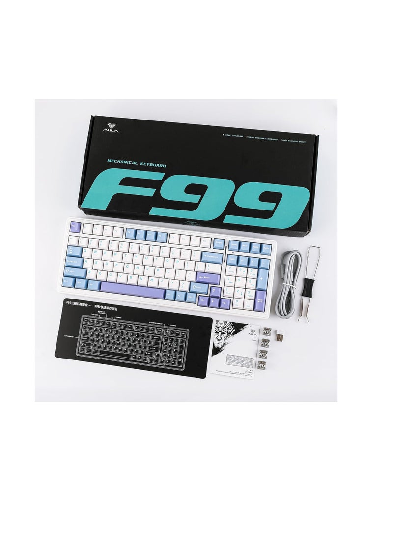 AULA F99 Wireless Mechanical Keyboard, Hot Swappable Gasket Custom Gaming Keyboard with Five-Layer Padding, Bluetooth/2.4GHz/USB-C, 8000mAh Battery (White Light Blue, Nimbus V3 Switch)