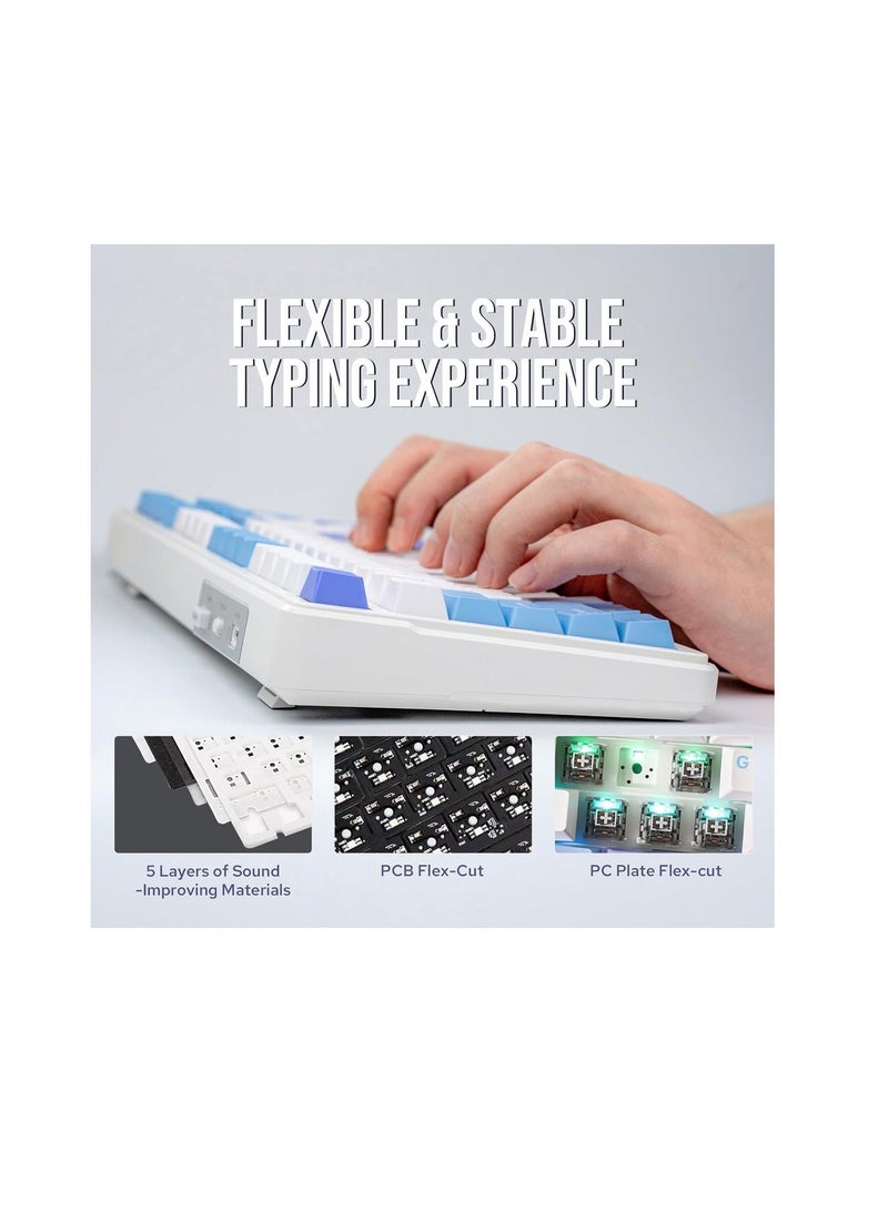 أولا لوحة مفاتيح ميكانيكية لاسلكية AULA F99، لوحة مفاتيح ألعاب مخصصة قابلة للتبديل السريع مع حشوة من خمس طبقات، بلوتوث/2.4 جيجاهرتز/USB-C، بطارية 8000 مللي أمبير/ساعة (أبيض أزرق فاتح، مفتاح Nimbus V3) - Image 4