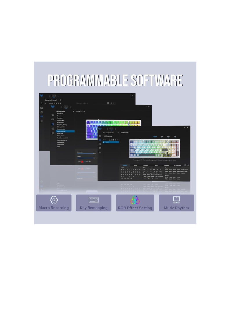 أولا لوحة مفاتيح ميكانيكية لاسلكية AULA F99، لوحة مفاتيح ألعاب مخصصة قابلة للتبديل السريع مع حشوة من خمس طبقات، بلوتوث/2.4 جيجاهرتز/USB-C، بطارية 8000 مللي أمبير/ساعة (أبيض أزرق فاتح، مفتاح Nimbus V3) - Image 5