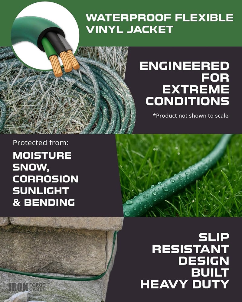 IRON FORGE CABLE 3 OutletOutdoor Extension Cord 15 ft, 16/3 Heavy Duty Green Extension Cord with Multiple Outlets 3 Prong, Weatherproof Exterior Power Cable Great for Outside, Outdoor Lights & Lawn - Image 4