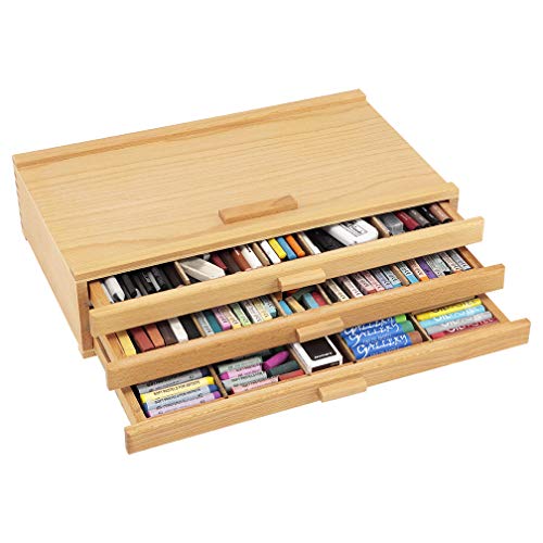 Creative Mark Pastel Storage Box, 3 Drawer Wood Box with Foam Lining, Sturdy and Stackable Art and Craft Supplies Storage Box for Artist Tools, Pens, Pencils and More, Natural Finish - Image 1