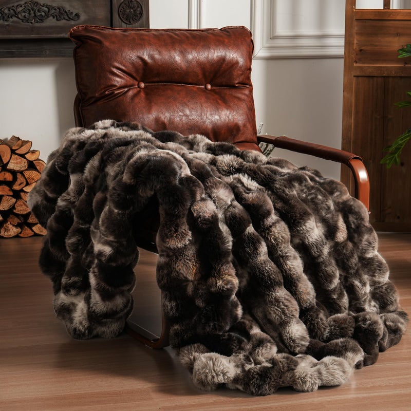 BENVWE Fluffy Faux Fur Throw Blanket for Couch Soft Plush Thick Cozy Fuzzy Luxury Minky Bubble Blanket for Home Living Room Decor Gift for Women Tiedye Coffee 50 x 60 1100GSM