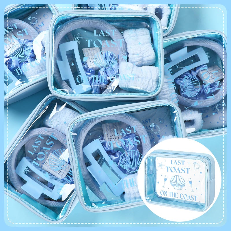 Meanplan 6 Pack Last Toast on the Coast Bachelorette Party Favors Blue Coastal Bridesmaid Proposal Gifts Makeup Bag Claw Clip Wristband Scrunchies Hairband Can Sleeve Bridal Show Wedding Gifts - Image 5