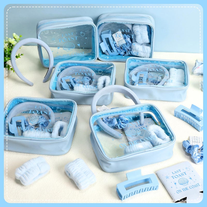 Meanplan 6 Pack Last Toast on the Coast Bachelorette Party Favors Blue Coastal Bridesmaid Proposal Gifts Makeup Bag Claw Clip Wristband Scrunchies Hairband Can Sleeve Bridal Show Wedding Gifts - Image 3