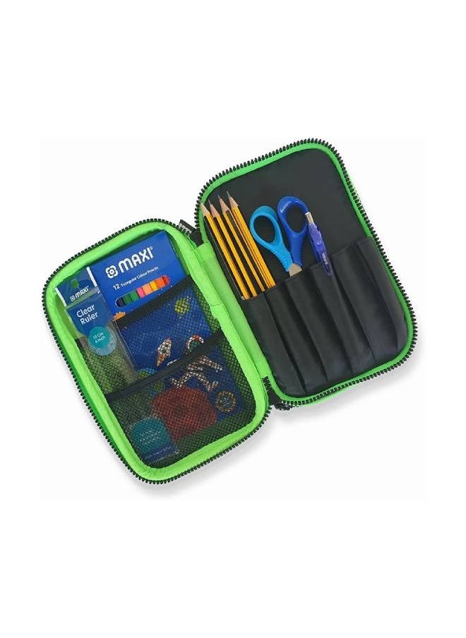 Maxi - Double Zipper EVA Pencil Case Pink, Product Included- Graphite pencil HB 4pcs + Color Pencil 12 Colour +Child Safe Scissors+Highlighter+Glue Stick 8gm+Eraser Big + Sharpener - Image 1