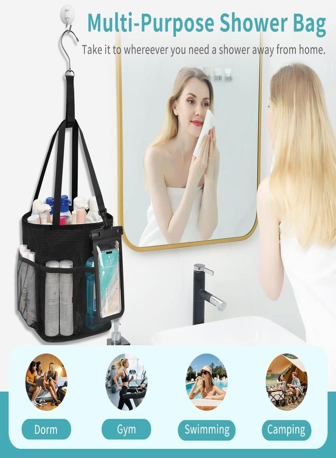 onemoky Mesh Shower Caddy Portable for College Dorm Room Essentials, Hanging Shower Caddy with Waterproof Phone Pouch, Large Capacity Shower Bag Basket Tote for Gym, Camping, Swimming, Beach, Travel, Bathroom - Image 4
