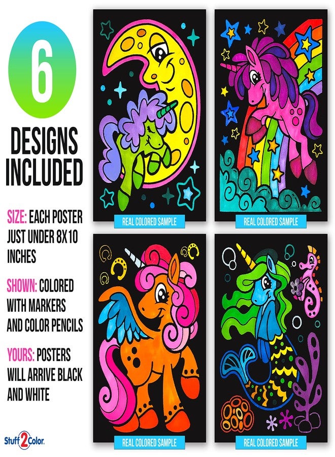 Stuff2Color Unicorn Joy - 6 Pack of Fuzzy Velvet Coloring Posters for Kids, Toddlers, Girls (All Ages Arts and Crafts Coloring Activity) Shareable Fun with Rainbow, Moon, Mermaid, Flower, and More - Image 3