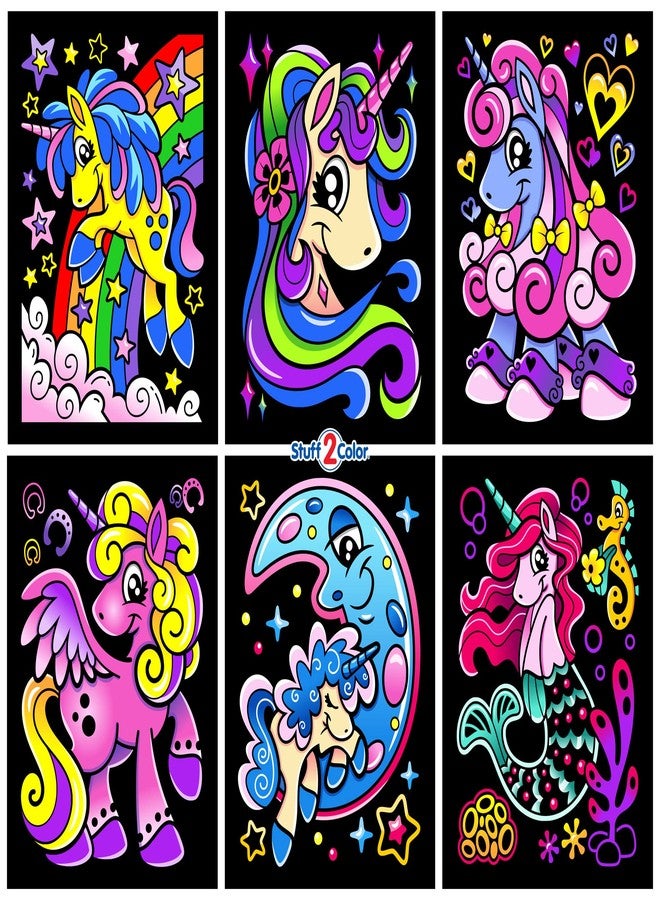 Stuff2Color Unicorn Joy - 6 Pack of Fuzzy Velvet Coloring Posters for Kids, Toddlers, Girls (All Ages Arts and Crafts Coloring Activity) Shareable Fun with Rainbow, Moon, Mermaid, Flower, and More - Image 1