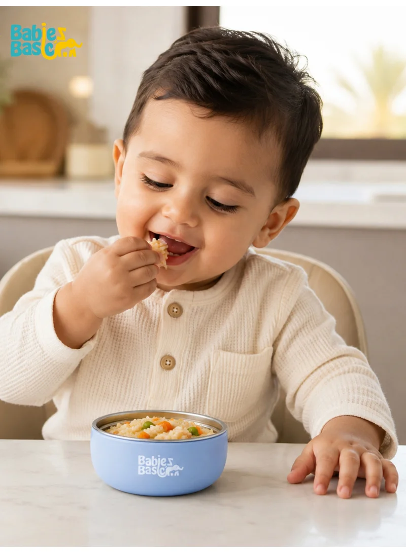 Babies Basic Babies Basic Stainless Steel Bowl with Silicone Sleeve for Kids, Blue