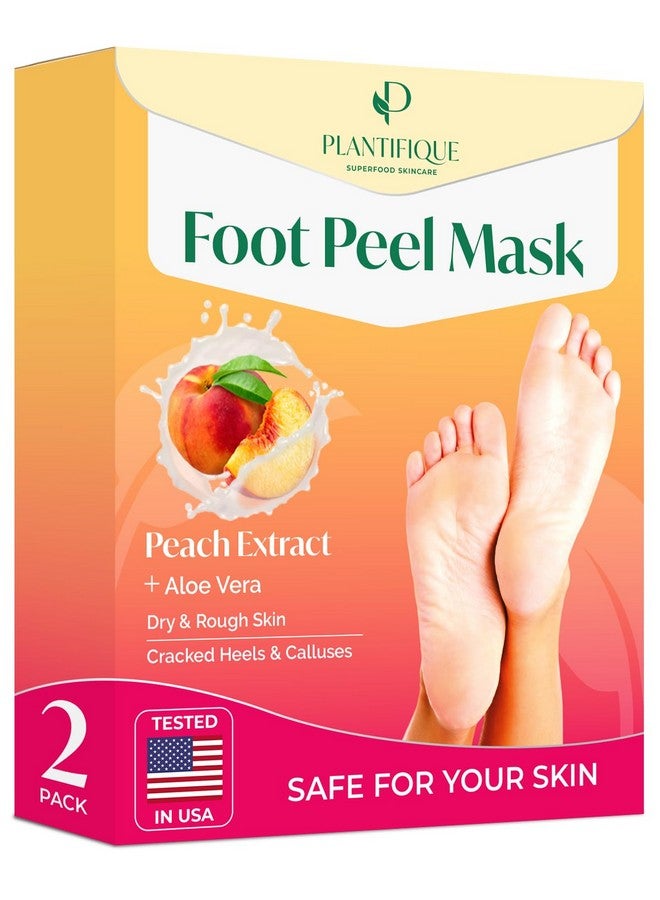 PLANTIFIQUE Foot Peeling Mask (2 Pairs) - Peeling Foot Mask Dermatologically Tested Repairs Heels & Removes Dry Dead Skin for Baby Soft Feet - Exfoliating Foot Peel Mask for Dry Cracked Feet (Peach) - Image 1