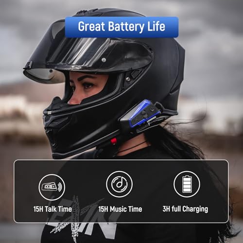 LEXIN B4FM Motorcycle Bluetooth Headset, 10 Riders Helmet Bluetooth Intercom, Universal IP67 Communication Systems with Music Sharing, Noise Cancellation, FM Radio, Fit for Snowmobile, 2 Pack - Image 5