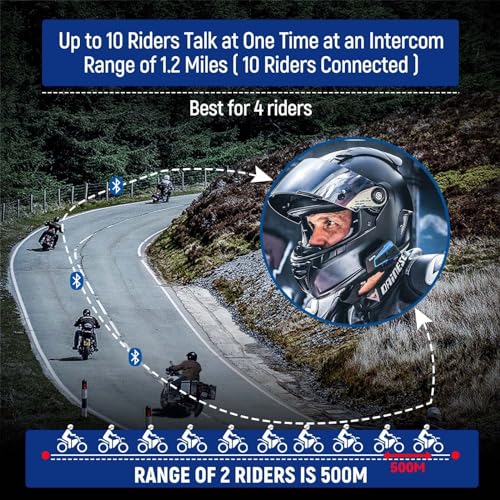 LEXIN B4FM Motorcycle Bluetooth Headset, 10 Riders Helmet Bluetooth Intercom, Universal IP67 Communication Systems with Music Sharing, Noise Cancellation, FM Radio, Fit for Snowmobile, 2 Pack - Image 2