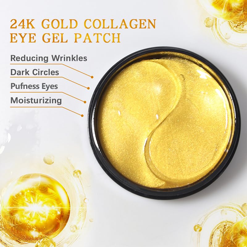 LIYALAN 24K Gold Under Eye Patches for Dark Circles and Puffiness Eye Mask Skin Care Products for Puffy Eyes Beauty for Women 60Pcs - Image 2