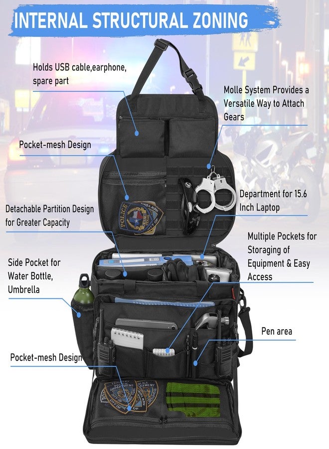 ITHWIU Patrol Bag Law Enforcement, Police Gear Bag Car Front Seat Organizer for Police with Laptop Layer and Cup Holders, MOLLE System, Fits Vehicle Passenger Seat Black - Image 3