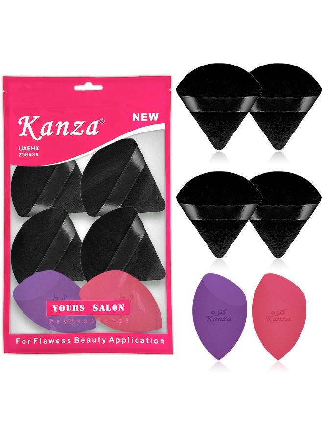 Kanza مجموعة إسفنجات المكياج المكونة من 6 قطع، مجموعة إسفنجات البودرة المثلثة، إسفنجة التجميل لدمج كريم الأساس، خالية من اللاتكس، أداة وضع البودرة خالية من العيوب للكريم السائل والبودرة - Image 1