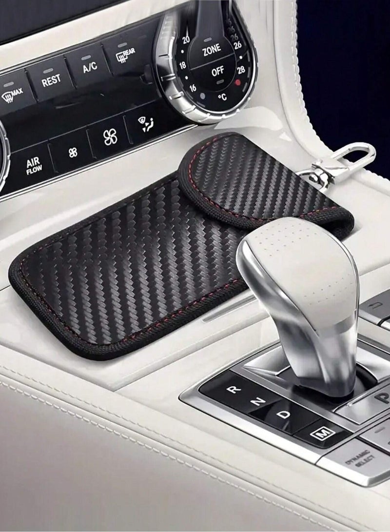 Generic 2 Pcs Carbon Fiber Car Key Ring, New RFID Anti-theft Brush Key Bag, Mobile Phone Signal Shielding Bag, Anti-magnetic Bag  - Image 1